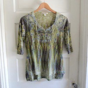 Green & Blue Embellished Burnout Top S